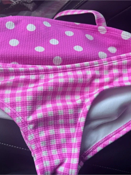 Cat & Jack Pink Polka Dot & Gingham Bikini Bottoms size XS 4/5