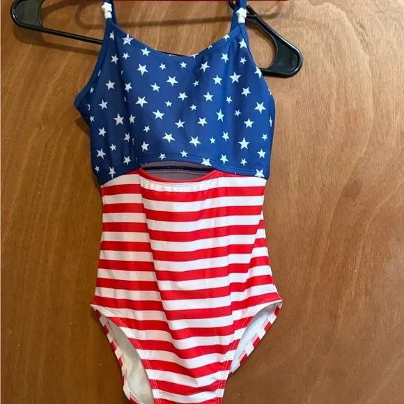 Girls' Stars & Stripes One-Piece Swimsuit - Blue & Red size 10 / 12 NWT