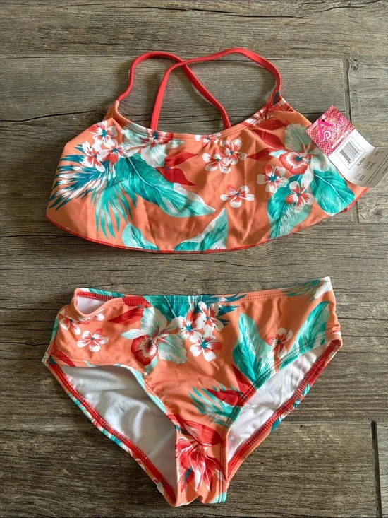 Kanu girls swimsuit, two-piece Tankini size 10 coral beach