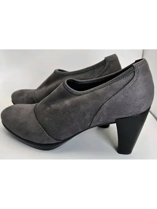 ECCO Gray Suede Alicante Ankle Boots Booties Heel Slip On Women’s EU 39 US 8 8.5