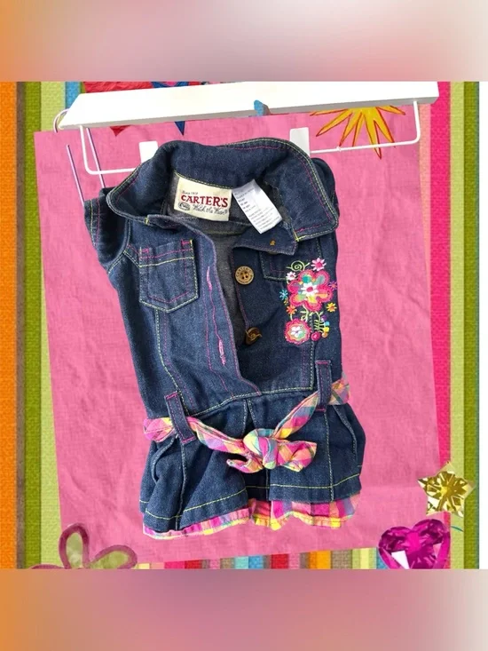 Vintage 90s y2k Carters baby infant girl dress 3-6 month colorful cotton pink