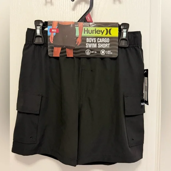 Hurley Boys Cargo Swim Shorts Black Size M (8) NWT