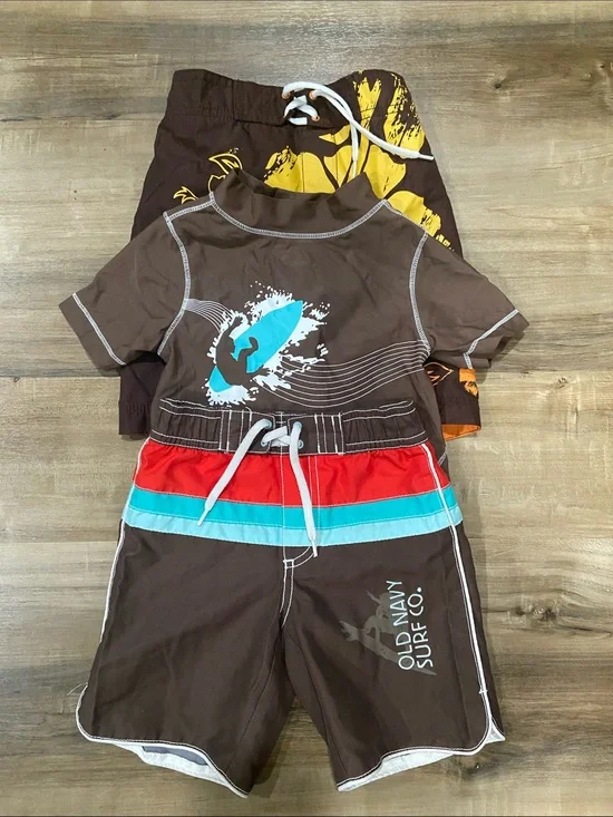 Old Navy Brown Boys Swim Trunks & Rash Guard