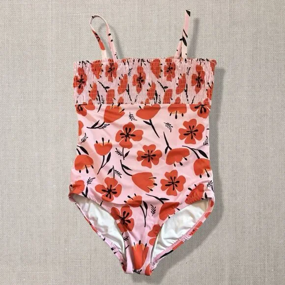 Hanna Andersson Pink Poppy Smocked One Piece Swimsuit Girls Size 10
