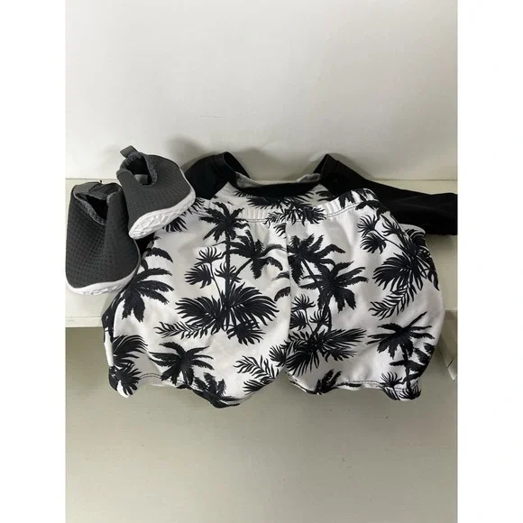 Toddler Boy Swimsuit Set 2T Palm Tree w/ Water Shoes‎