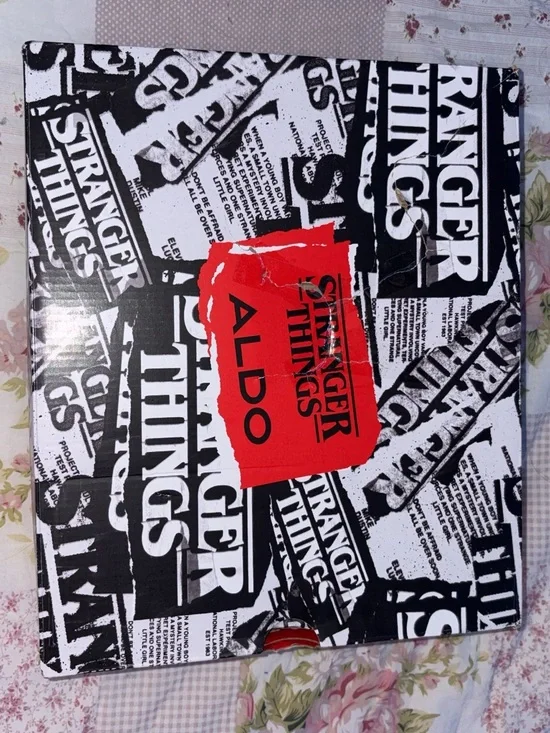 ALDO x Stranger Things tan boots - with Black White Red Box
