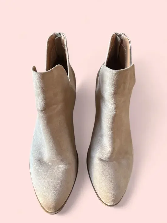 SO Angelica Tan Suede Back Zip Block Heel Ankle Boots Women’s Size 8.5