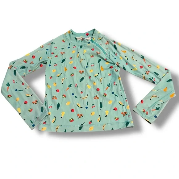 Hanna Andersson Rash Guard Kids’ Size 12 Tidepool Blue Fruit‎ Print Long Sleeve