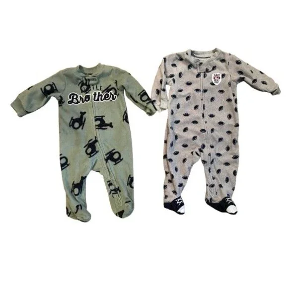 Lot of 2 Boy's 3 Month Carter's Long Sleeve Footie One piece Pajamas Fleece Zip