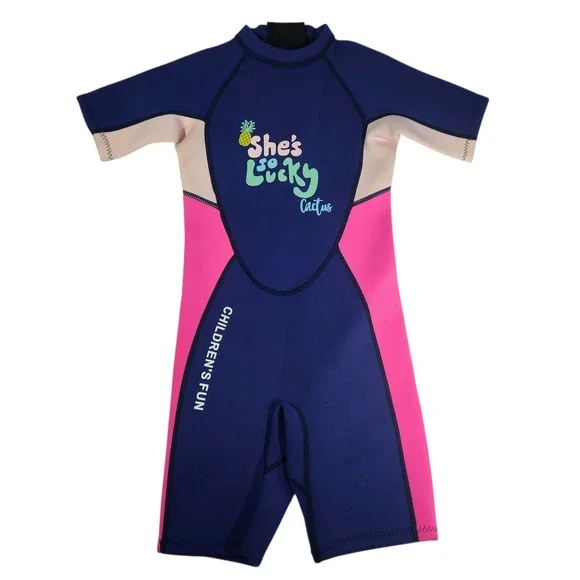 Dive & Sail Kids Sz 8/XXL 2mm  Shorty Wetsuit Blue Pink She's So Lucky‎ Cactus