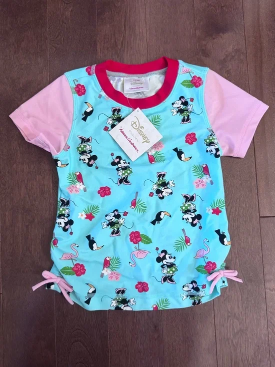 BNWT Hanna Andersson Disney Minnie Mouse Tropical Rashguard Tee - Aqua & Pink