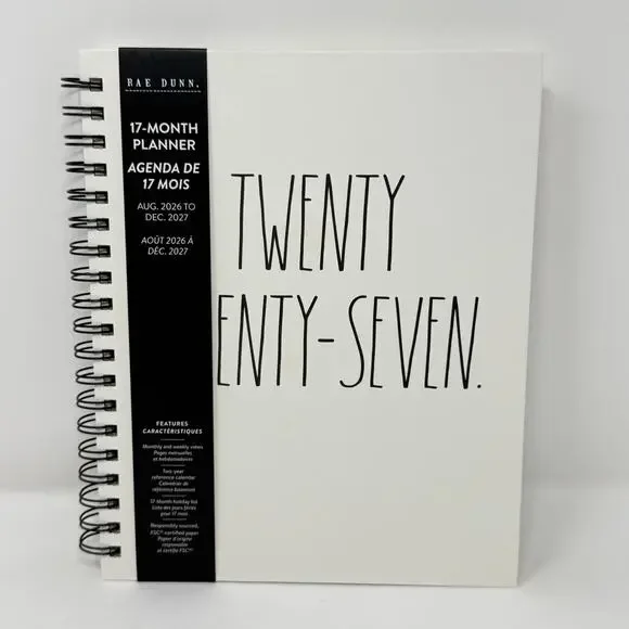 Rae Dunn Twenty Twenty Seven White Spiral 17 Month Planner Aug 2026 Dec 2027 NEW