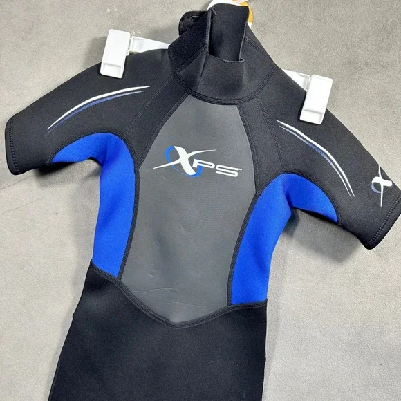 XPS Wetsuit Kids XS Black Blue Shorty 2/2mm Back Zip Neoprene Excellent‎