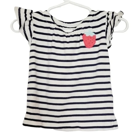 K1153 * Carter's Strawberry Appliqué Striped Top White Navy Size 12M