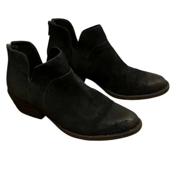 Born Shari Black Distressed Suede Leather Ankle Boots‎ - BR0041009 - 7.5 NWOB