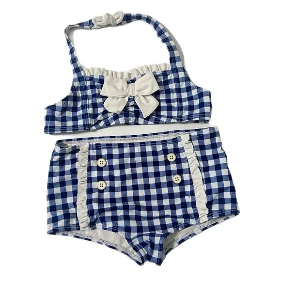 Janie & Jack Gingham Two Piece Swimsuit Size 8 Blue White