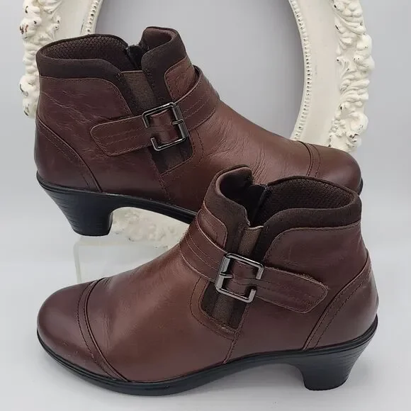 Bioheels Orthofeet Emma Chocolate Brown Leather Ankle Boots 242 Size 8.5B
