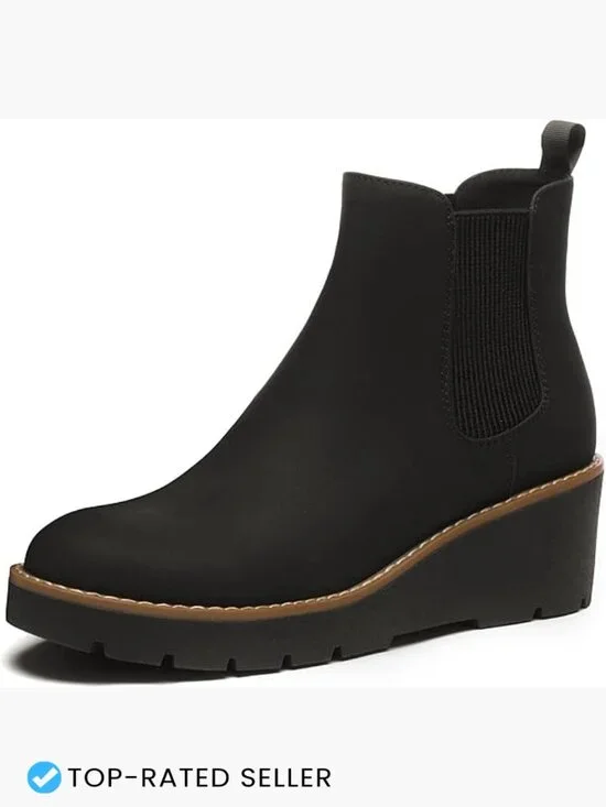 Chelsea Wedge Boots Elastic Platform Lug Sole Slip On Ankle Booties