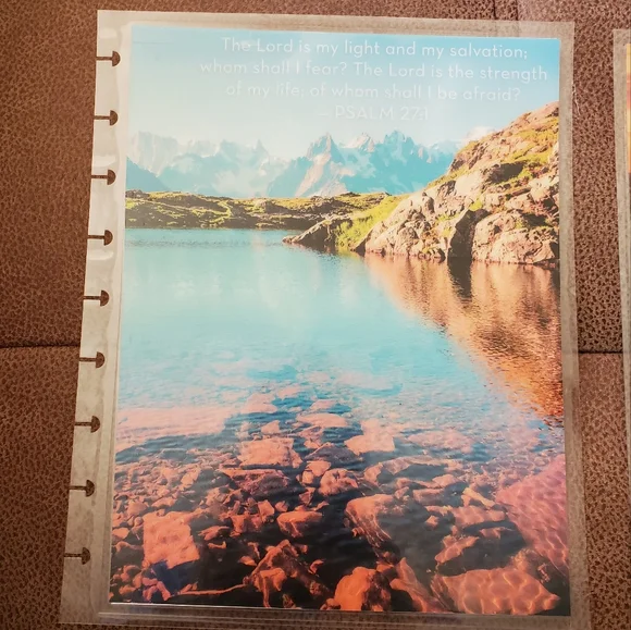 Happy Planner classic sized cover homemade Psalm 27:1 mountains *defects*