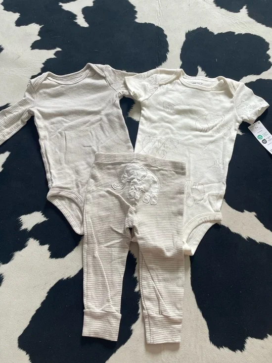 2/$12 Carters Neutral Elephant Baby Onesies & Pants Set