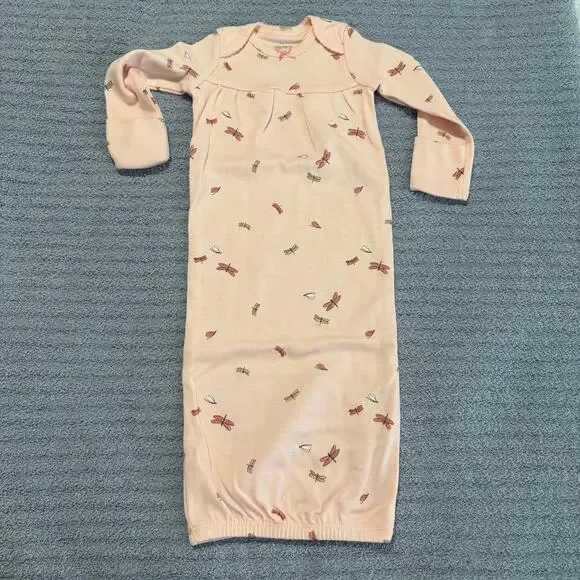 Carter's-Newborn-Girl-Pink-Dragonfly/Fireflies-Cotton-Long Sleeve Sleep Gown