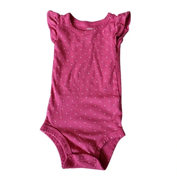Carters Baby Girl Pink Heart Print Flutter Sleeve Bodysuit One Piece 9 Months