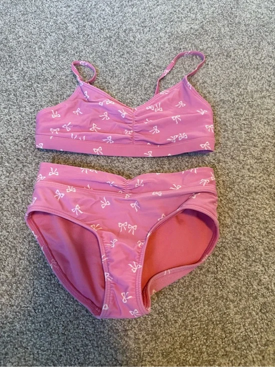 abercrombie kids Pink Bow Print Two-Piece Swim Set