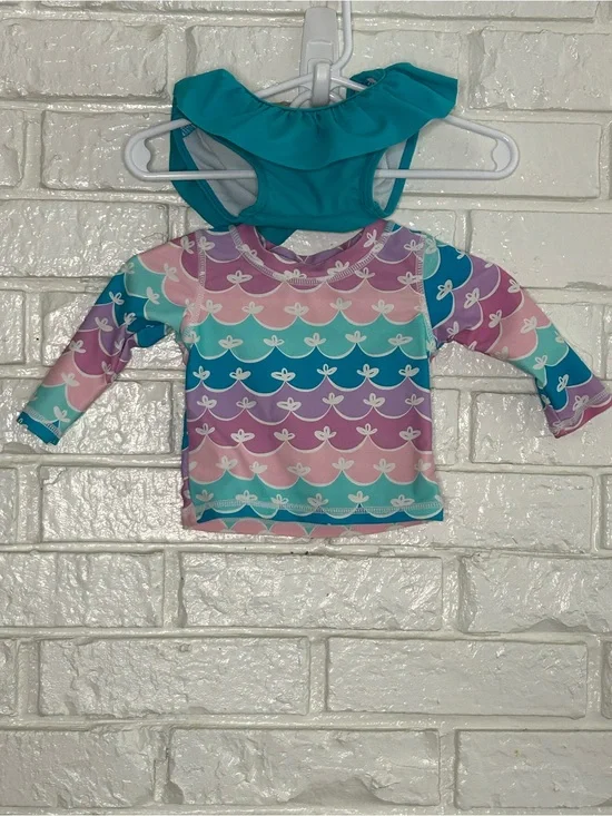 RuffleButts Kids Long-Sleeve Rash Guard Swim Set 3-6 Months