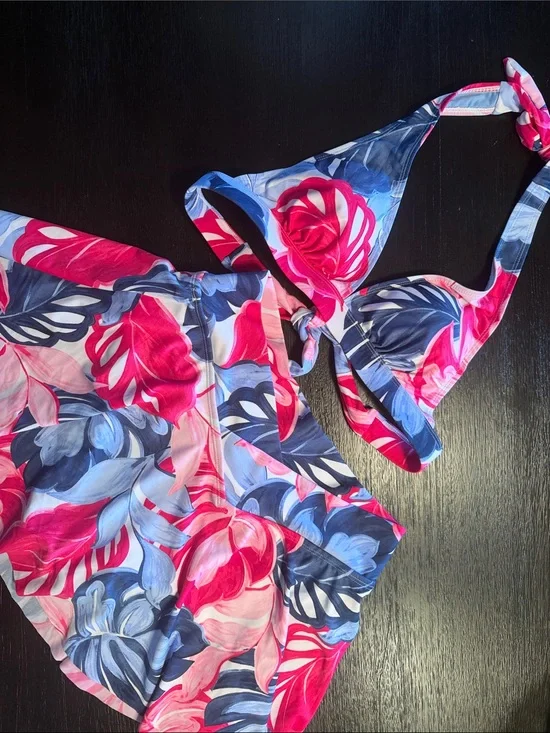 NWT Stella Parker 2 pc Floral Tankini Swim Set - Pink & Blue M