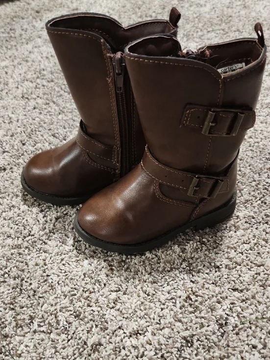 Carter's Girls' Dark Brown Mid-Calf Boots with Decorative Buckles Toddler Size 7