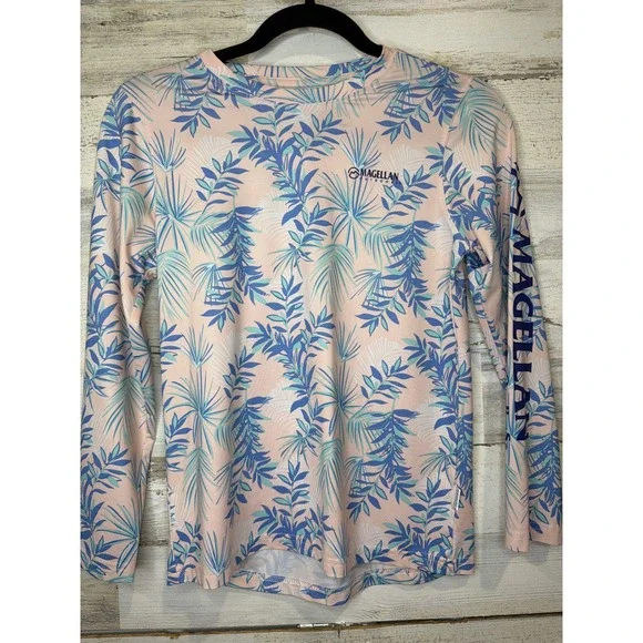 Magellan Rash Guard Girls Size M 8-10 Pink Blue Tropical Fish Gear EUC