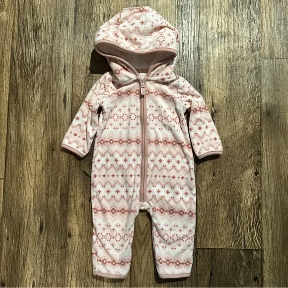 Carter’s Baby Girl Fleece Bunting 6M Pink Hooded Pram Snowsuit‎ One Piece