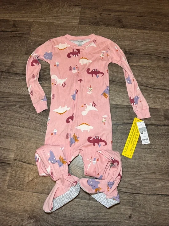 Carter's Pink Dinosaur Footies NEW