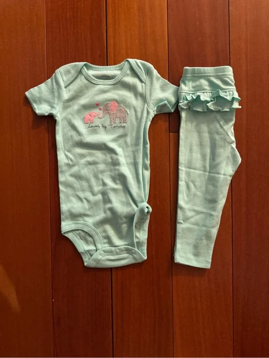 Carter's Mint Green Elephant Bodysuit and Ruffle Leggings Set