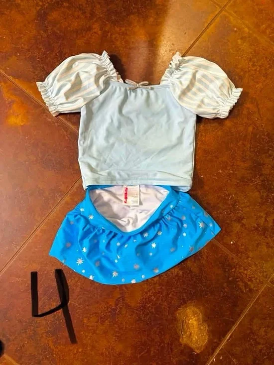 Ruffle Butts Light Blue Top and Bright Blue Star Skirt Swim Set