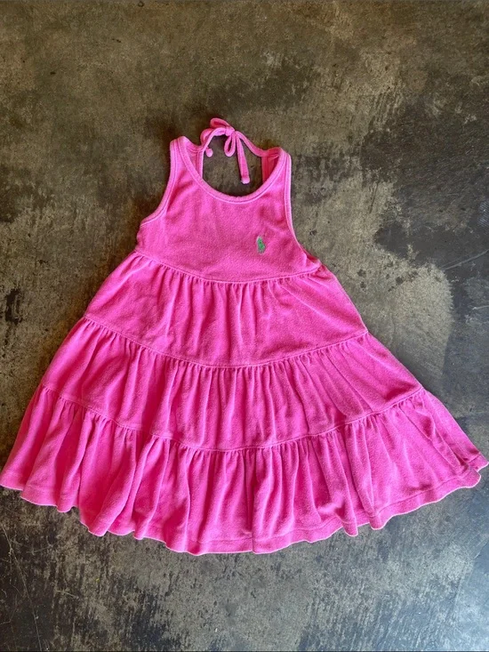 Girl’s Ralph Lauren Pink Ruffle Terry Cloth Swim Cover-up.