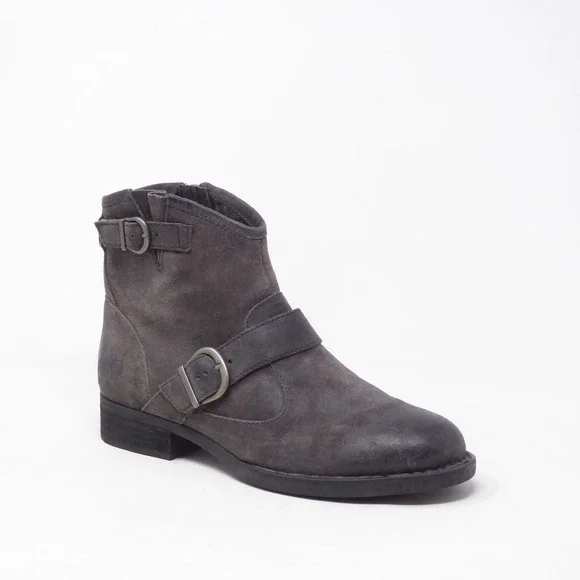 Born Womens Regis Ankle Boots Gray Suede Leather Buckle Moto Booties 7.5