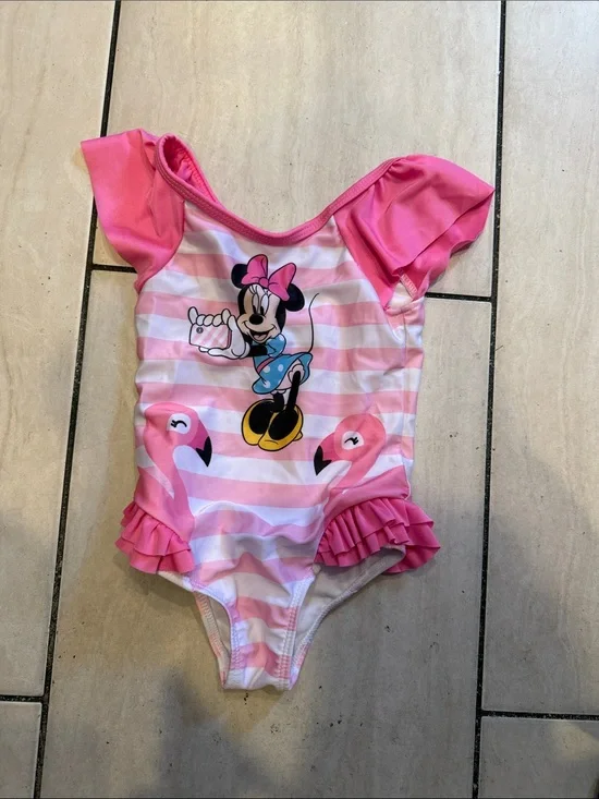 Minnie Mouse Pink Striped One-Piece Swimsuit