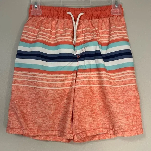 Boy’s Oshkosh B’gosh Orange Striped Swim Shorts, Size 10