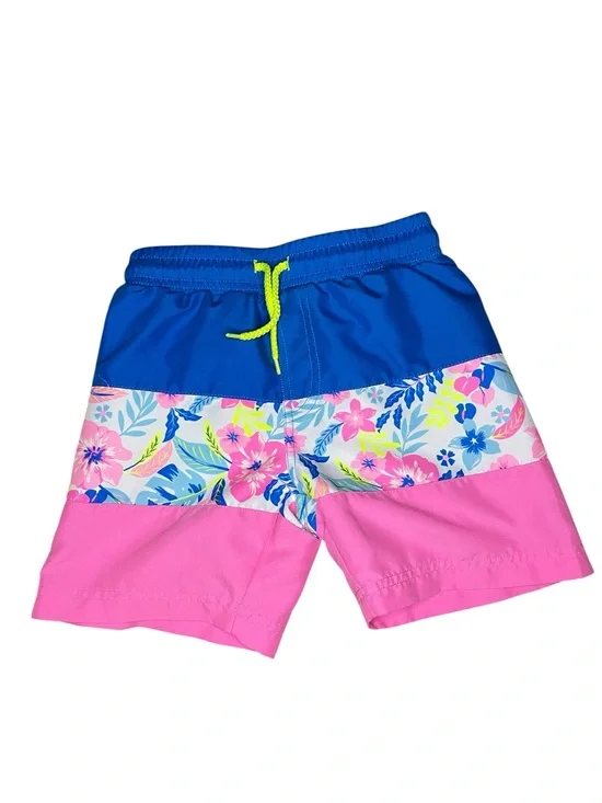 Tommy Bahama Boys Floral Colorblock Swim Trunks - Blue, Pink, Neon-Boys 5