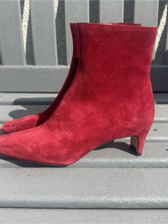 New Staud Wally 100% Suede Ankle Boots Pinot Burgundy Size EU 38 US 8 $395