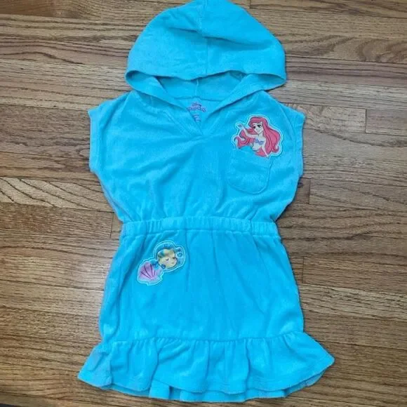 Disney Princess Ariel Girls Swim Cover Up 2T Hooded Terry Little Mermaid
