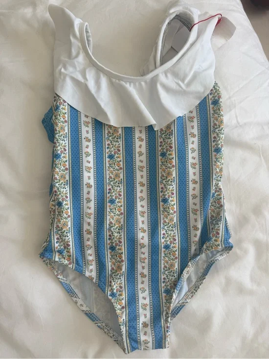 La Coqueta Blue Floral Stripe Mila Girl Swimsuit 5Y