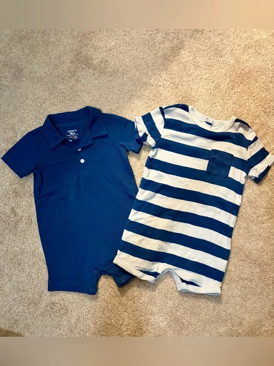 Carter's Navy Polo Romper & Navy-White Striped Romper
