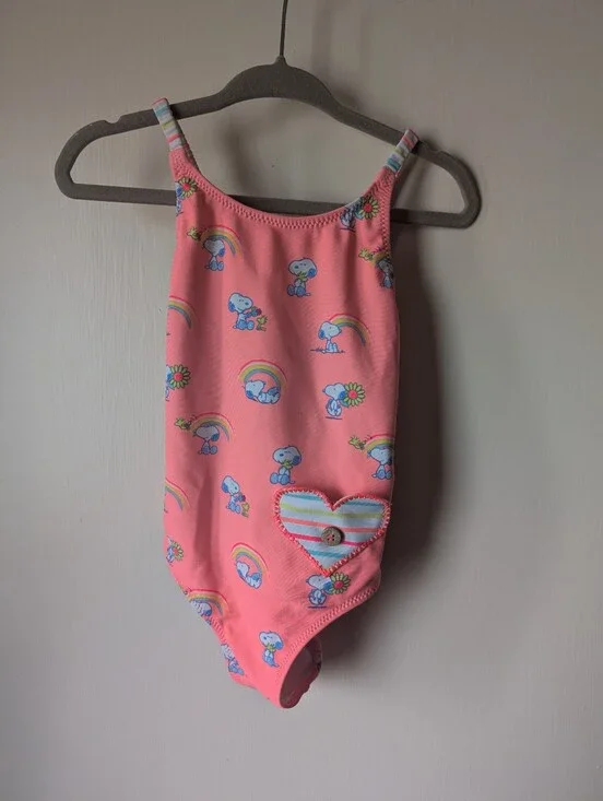 Kids Pink One-Piece Swim Suit with Heart Patch