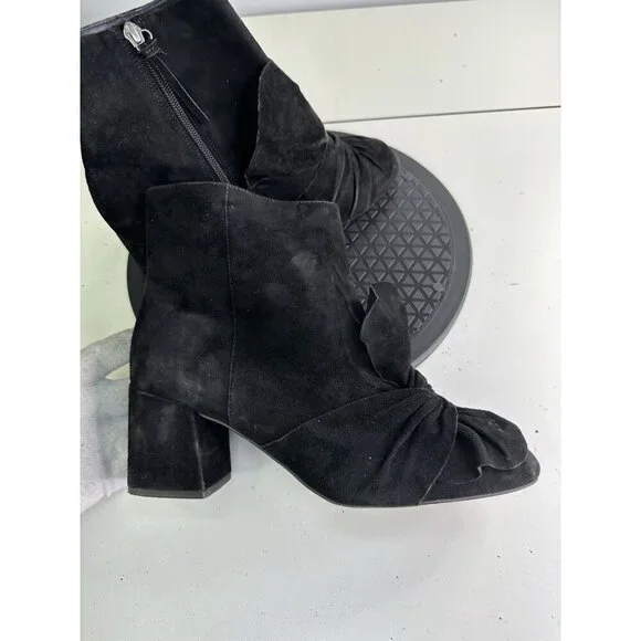 Rebecca Minkoff Black Suede Knotted Ankle Boots Block Heel Sz 9M