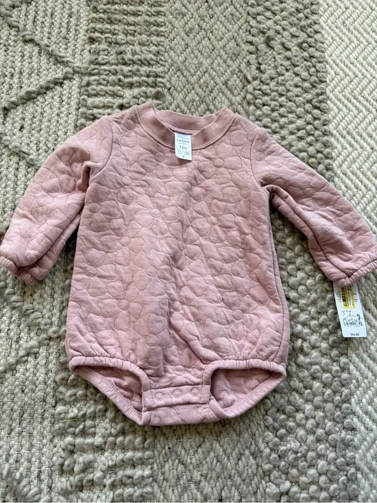 Carter's Dusty Pink Quilted Long-Sleeve Baby One-Piece 12 months flower nwt