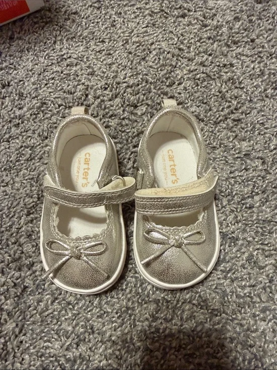 Carter's Shimmery Silver Mary Jane Baby Shoes