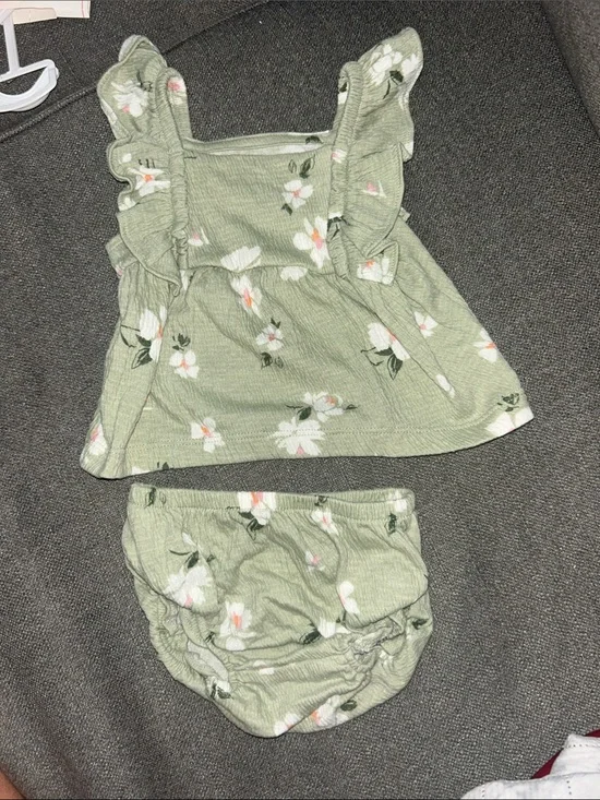 Carter's Light Sage Floral Ruffle Tank & Bloomers