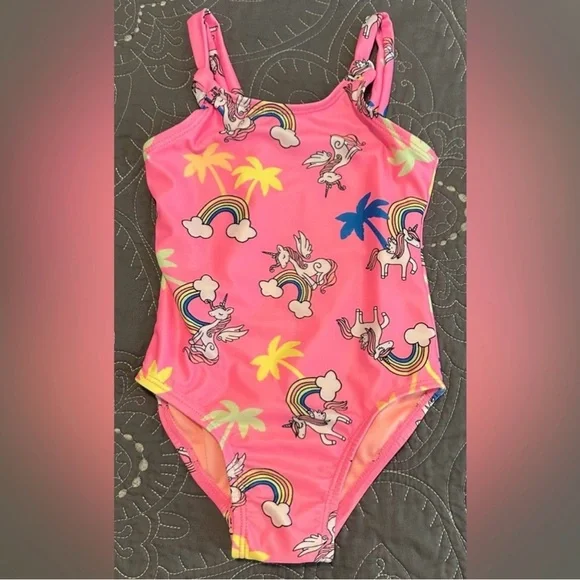 Okie DoKie Toddler Girls Tropical Unicorn One Piece Swimsuit NWT Size 12M